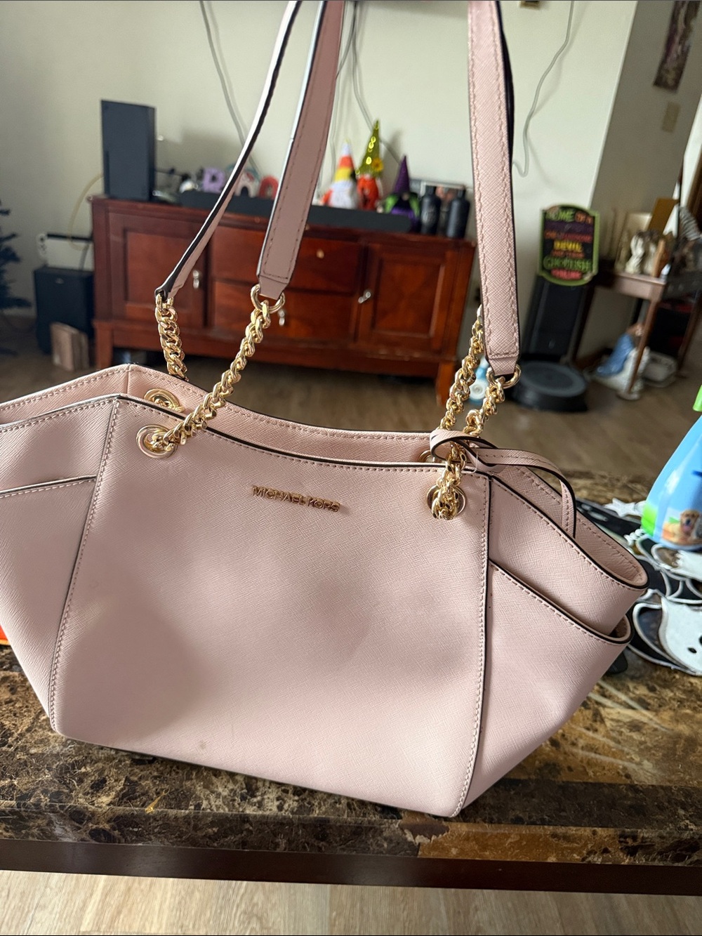 Michael Kors Blush Pink Saffiano Shoulder Bag with Gold Hardware